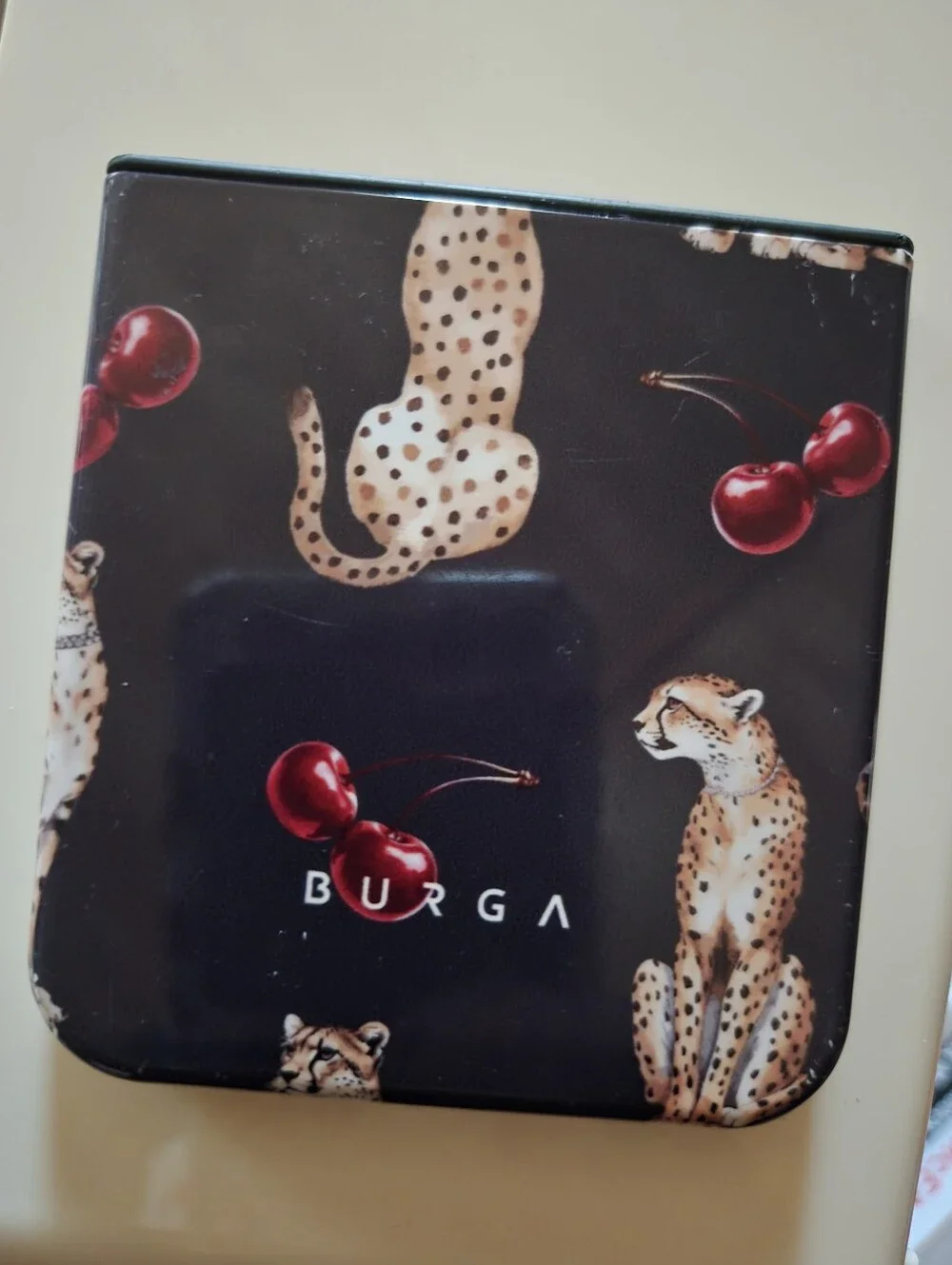 Burga Leopard & Cherry Phone Case - Black with Red Accents